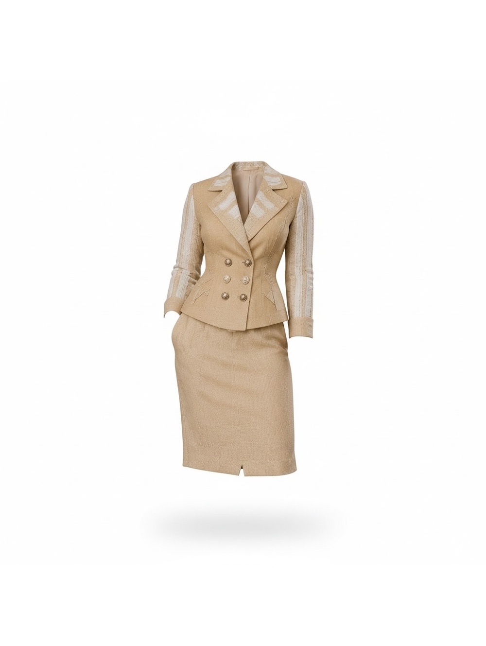 Vintage IIF Tan & Ivory Tailored Skirt Suit